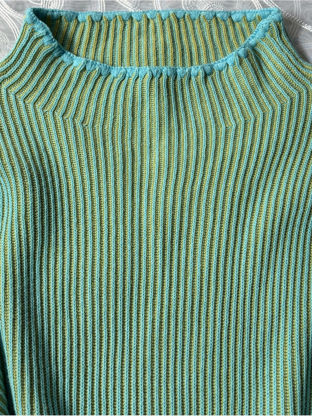 TRIBAL Ribbed Turtleneck Sweater in Aqua and Lime - Size XL - Picture 9 of 12